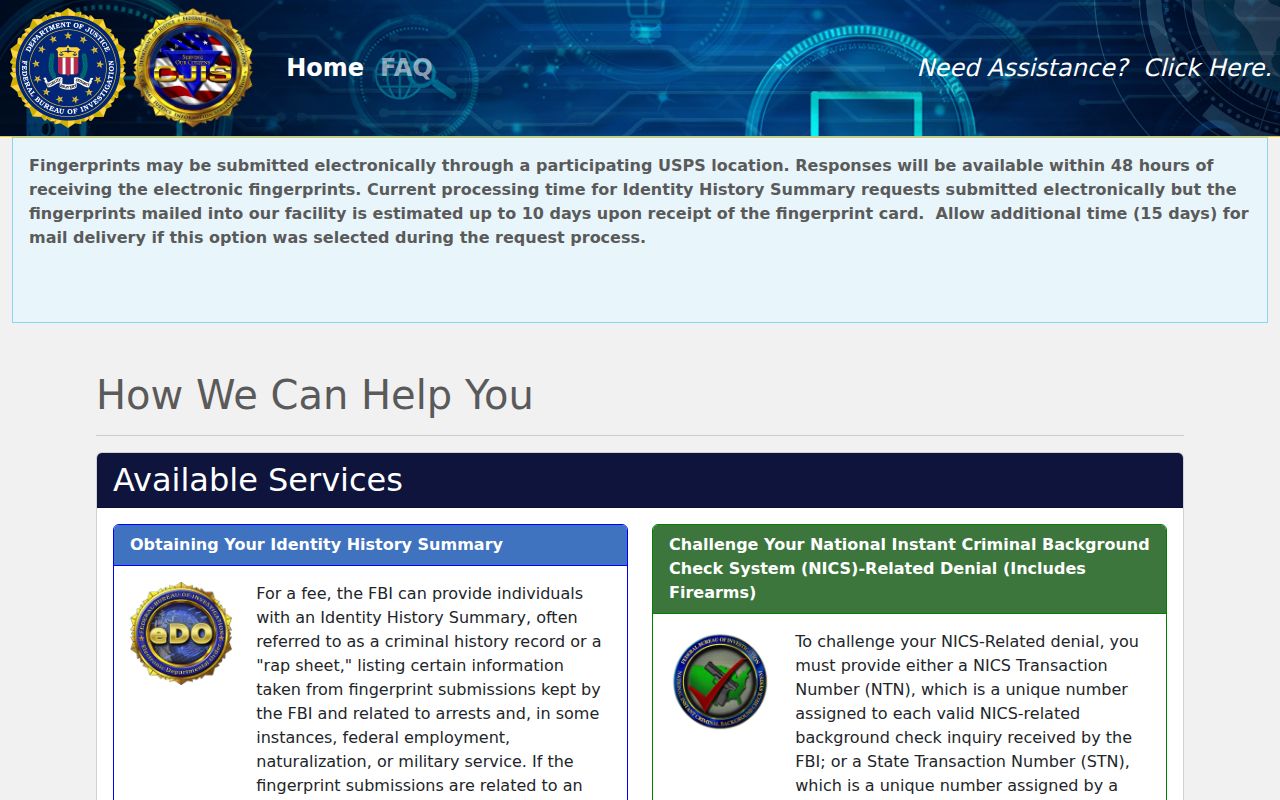 Eminence criminal records in Shannon County and FBI identity history requests