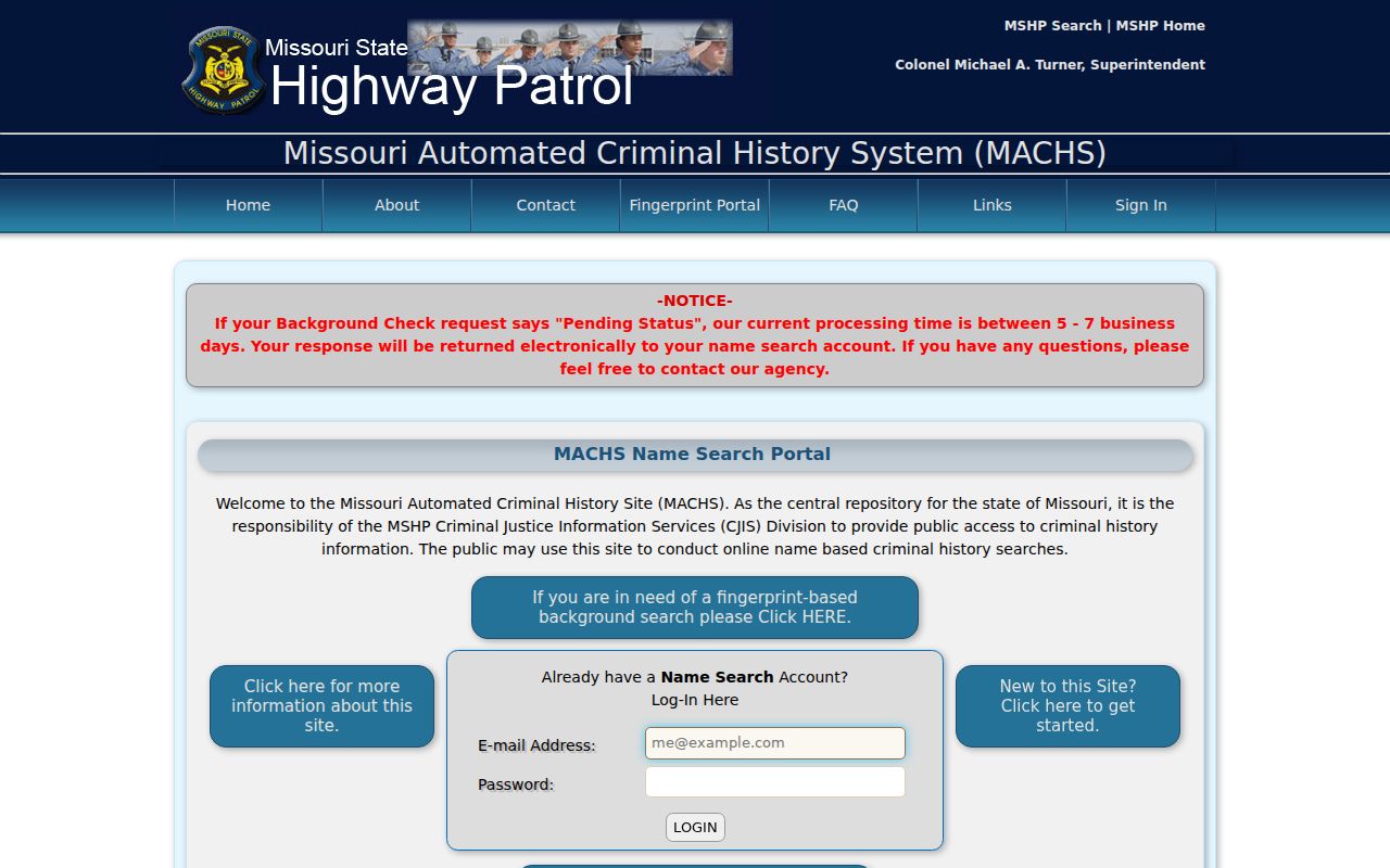 Shannon County criminal history MACHS name search portal