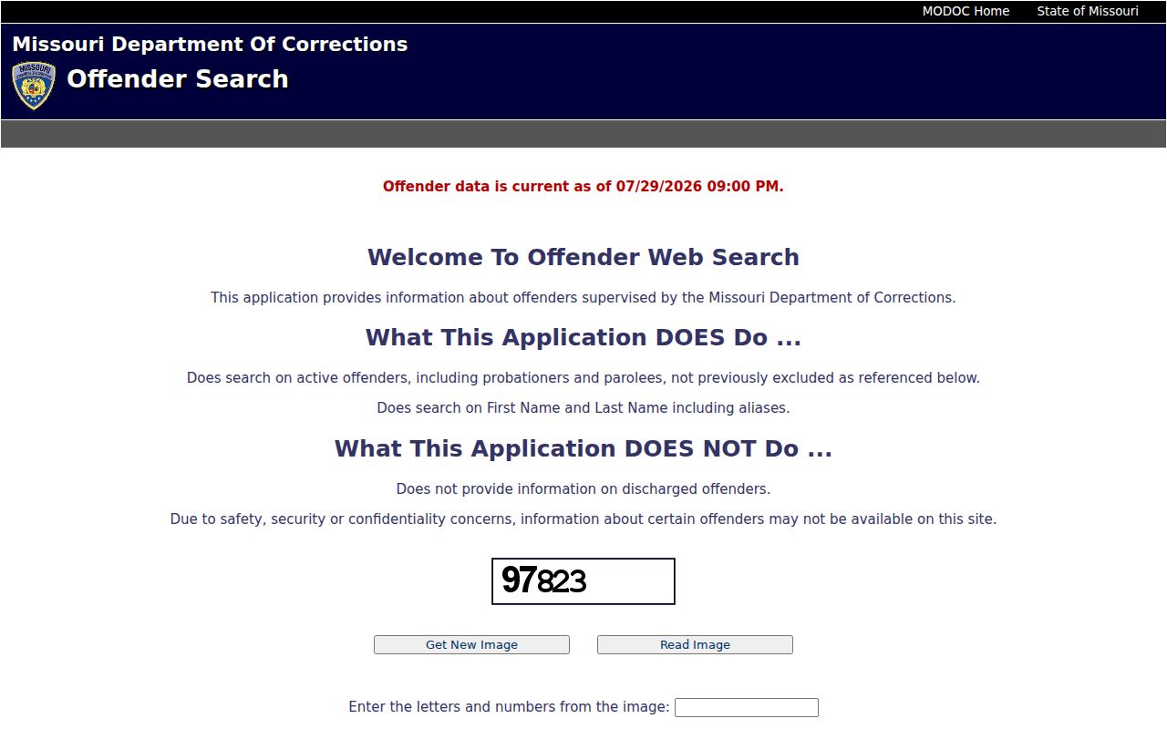 Shannon County criminal history Missouri corrections offender search