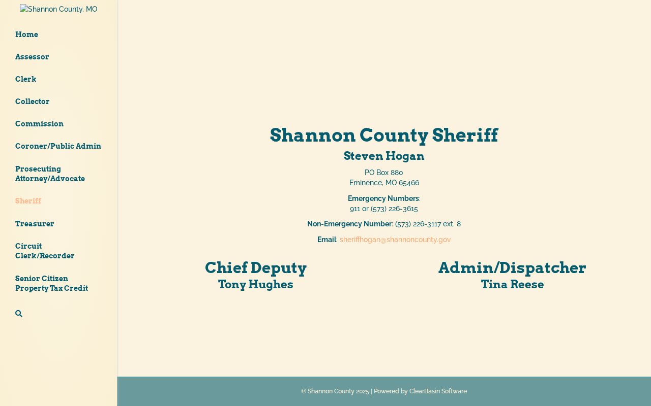 Shannon County criminal history sheriff records contact