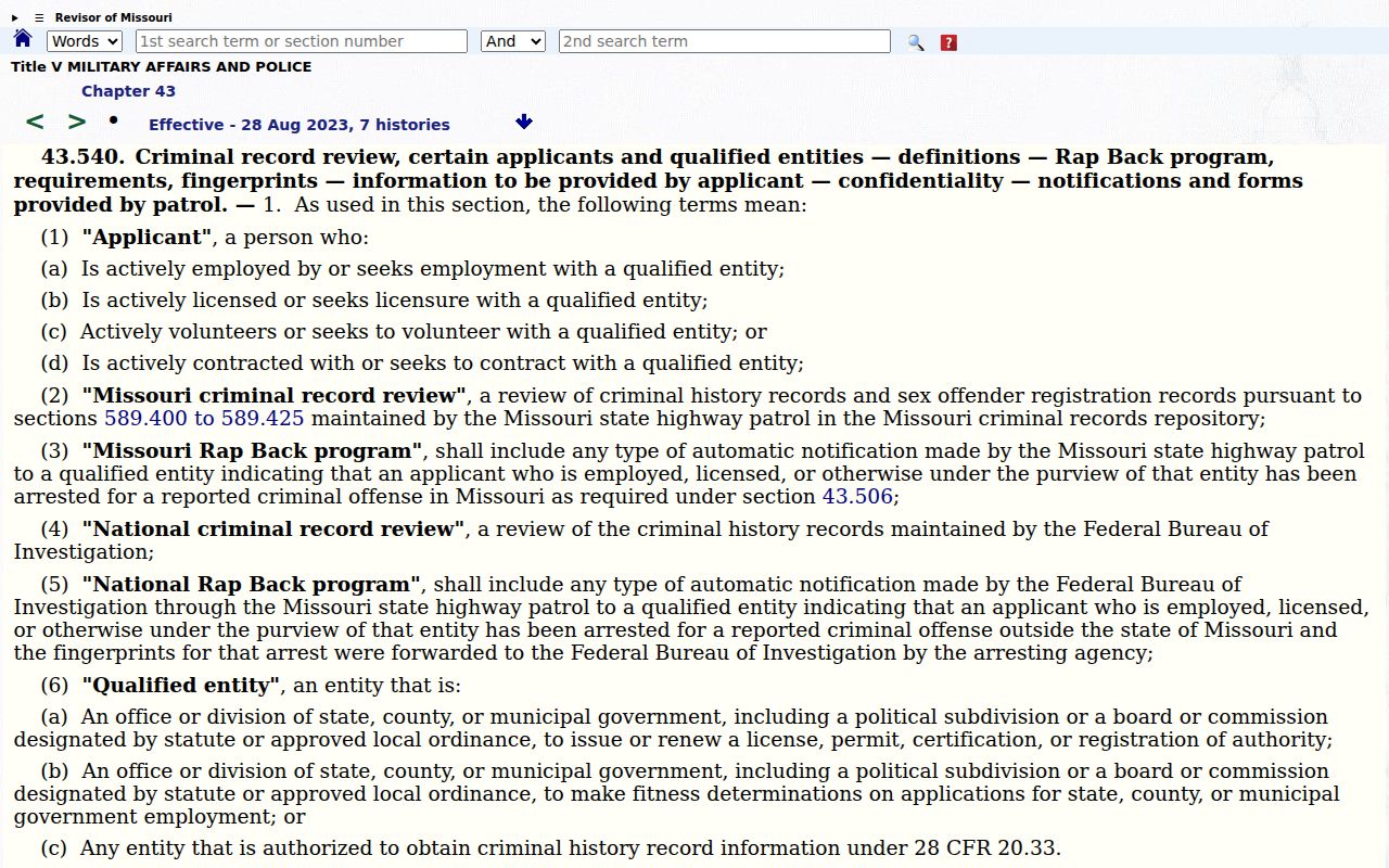 Shannon County registry search and Missouri dissemination statute