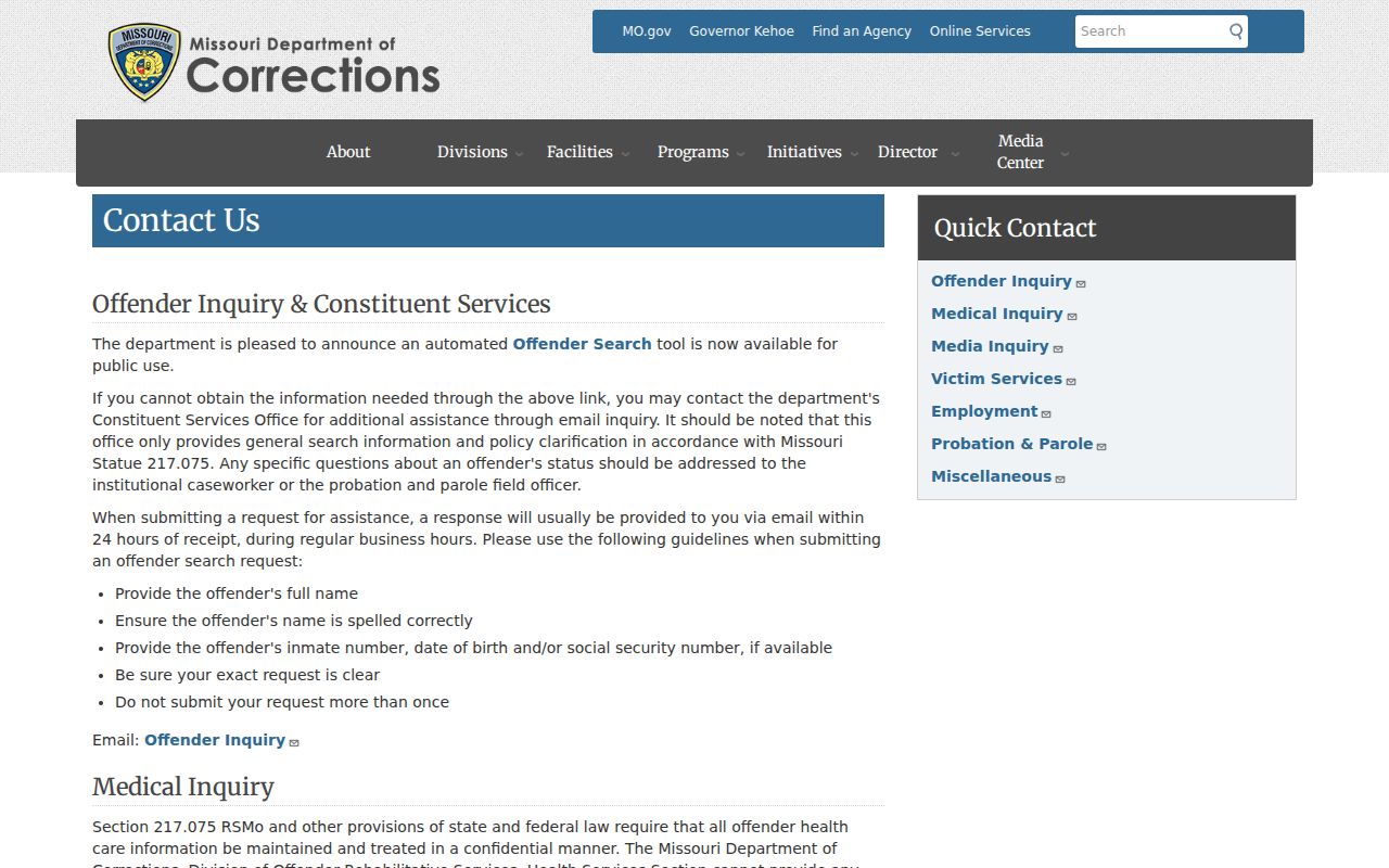 Winona criminal records and Missouri corrections contacts